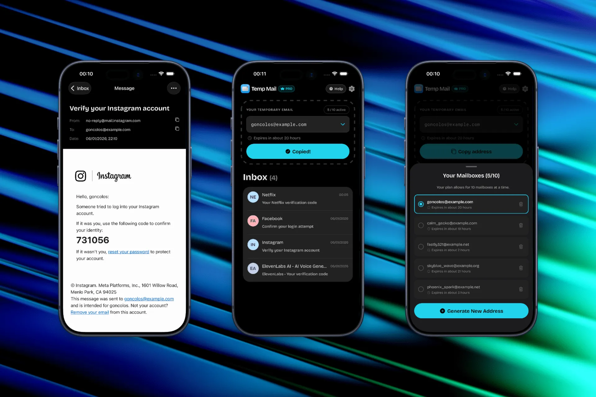 Mobile phone showing undetectable temp mail inbox interface